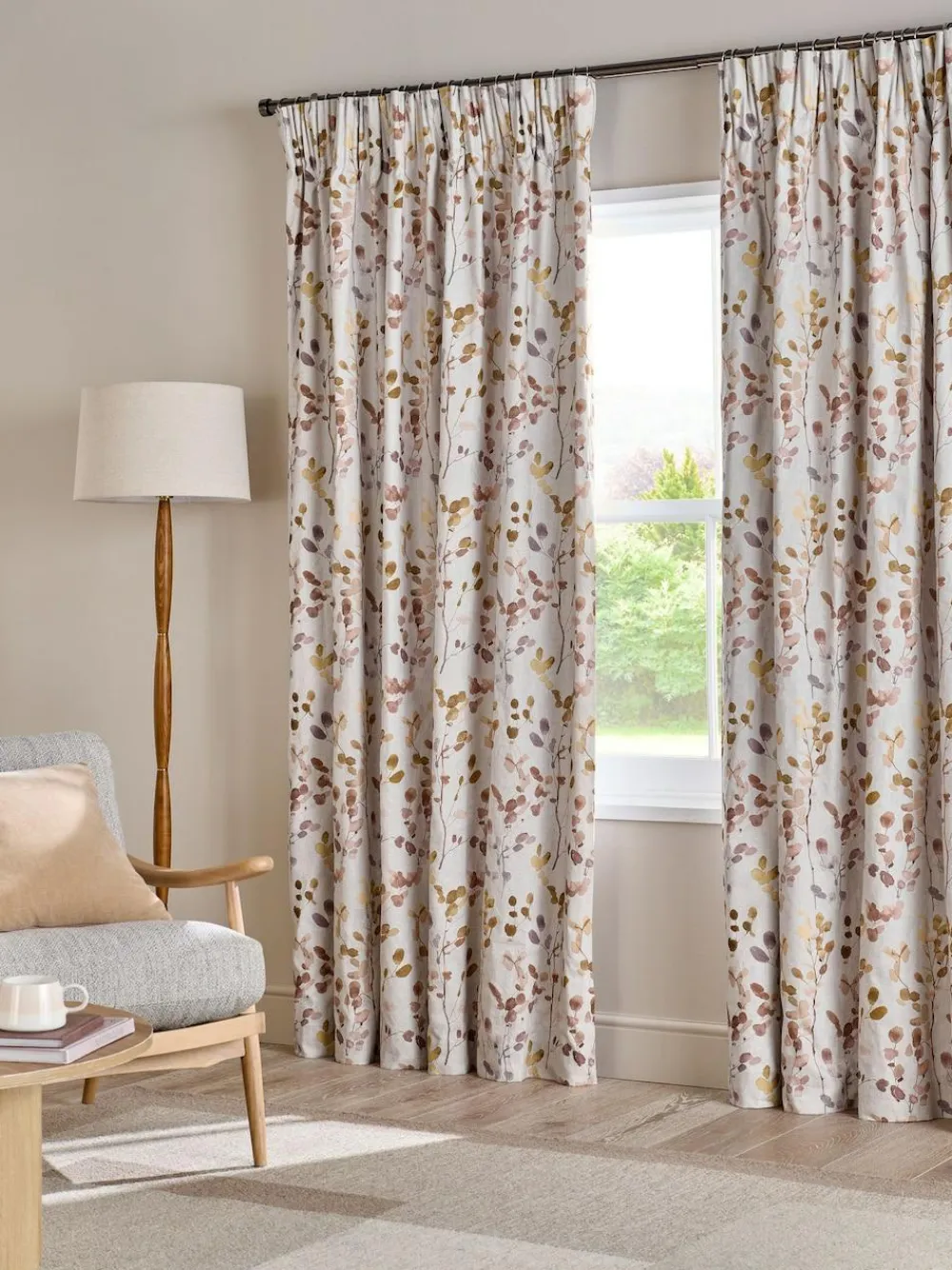 Next Honesty Leaf Floral Print Blackout/Thermal Pencil Pleat Curtains^ Curtains & Blinds