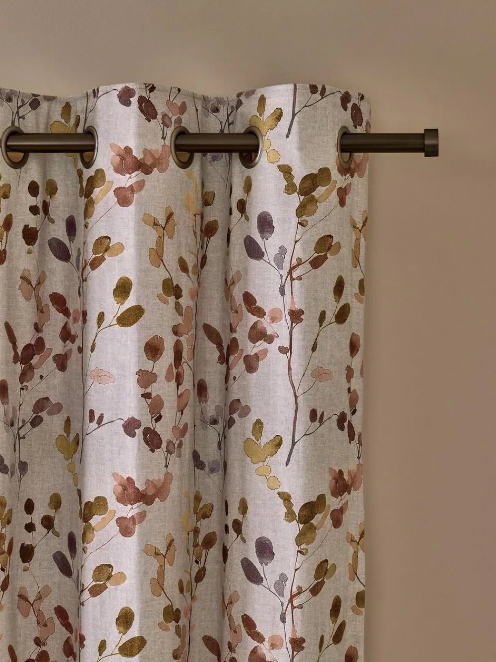 Clearance Next Honesty Leaf Floral Print Blackout/Thermal Eyelet Curtains Natural/Orange
