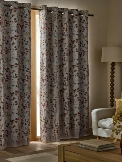 Clearance Next Honesty Leaf Floral Print Blackout/Thermal Eyelet Curtains Natural/Orange