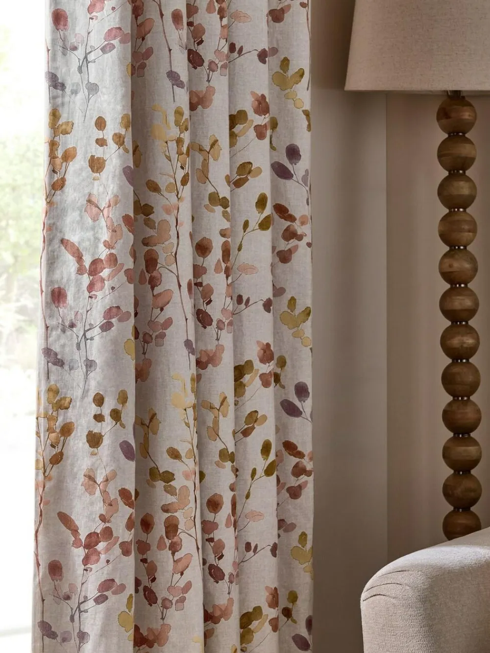 Clearance Next Honesty Leaf Floral Print Blackout/Thermal Eyelet Curtains Natural/Orange