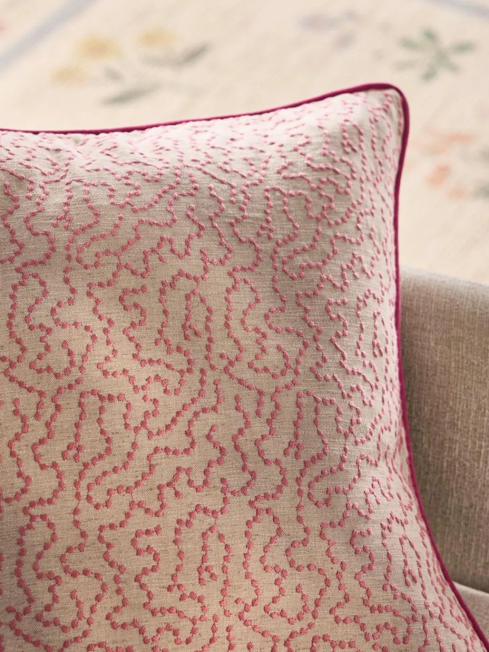 Next Natural/Pink Wiggle Embroidered 50 x 50cm Cushion