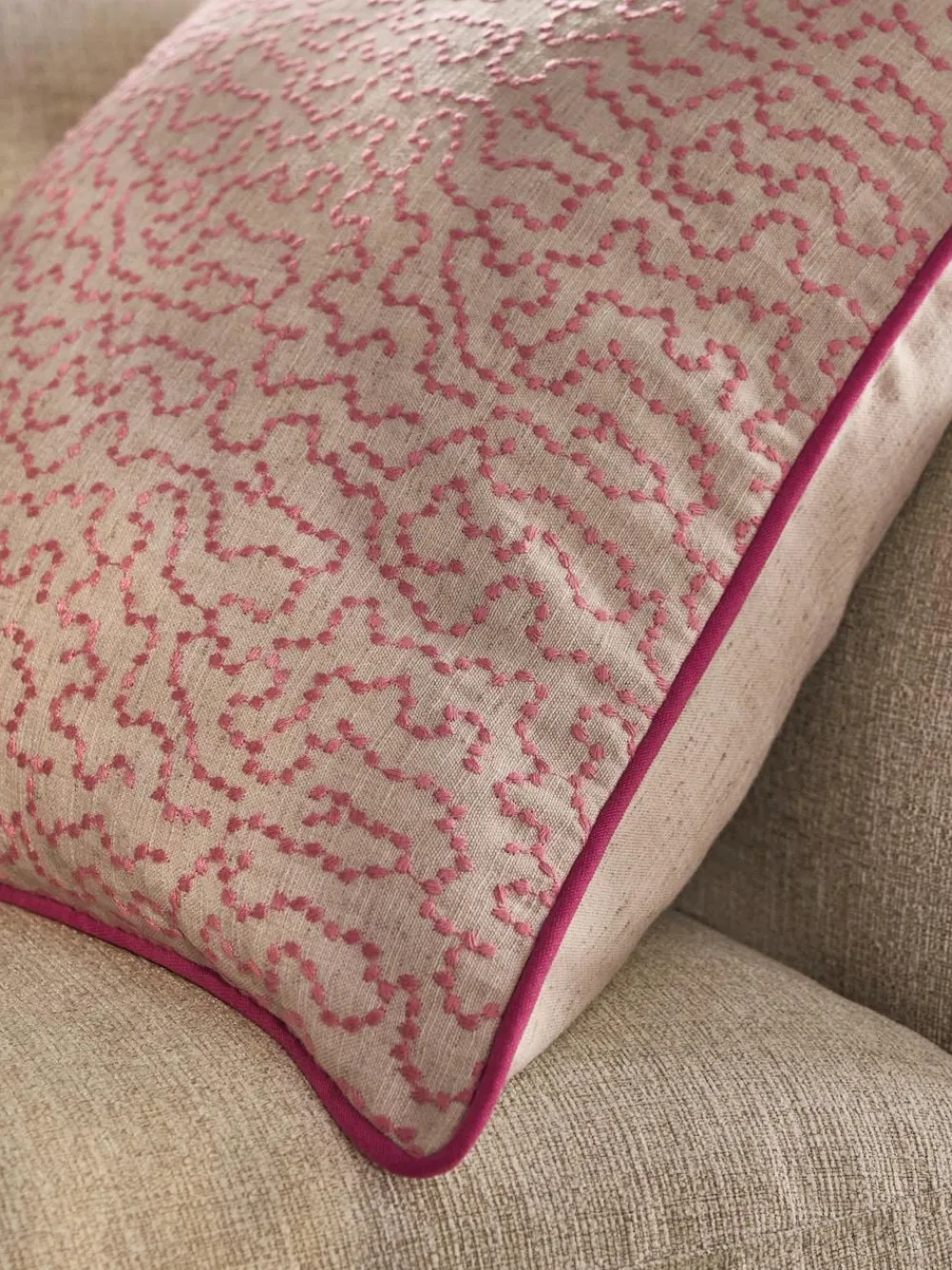 Next Natural/Pink Wiggle Embroidered 50 x 50cm Cushion