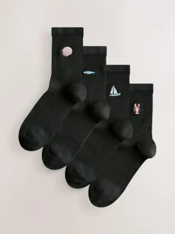 Next Nautical Fisherman Print Embroidered Motif Ankle Socks 4 Pack