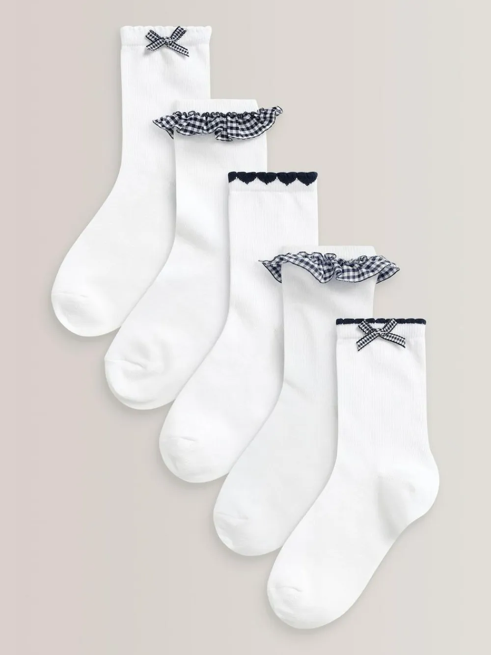 Clearance Next 5 Pack Cotton Rich Gingham Ankle School Socks Navy