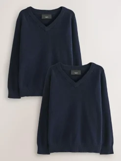 Next 2 Pack Knitted V-Neck Jumper (3-16yrs)^BOY Knitwear & Sweaters|Knitwear