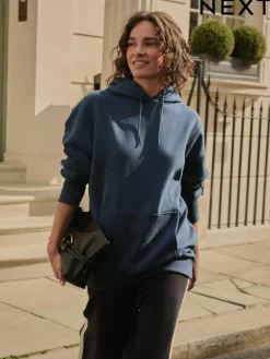 Outlet Next Navy Blue Active Longline Overhead Seam Detail Supersoft Hoodie with Pockets