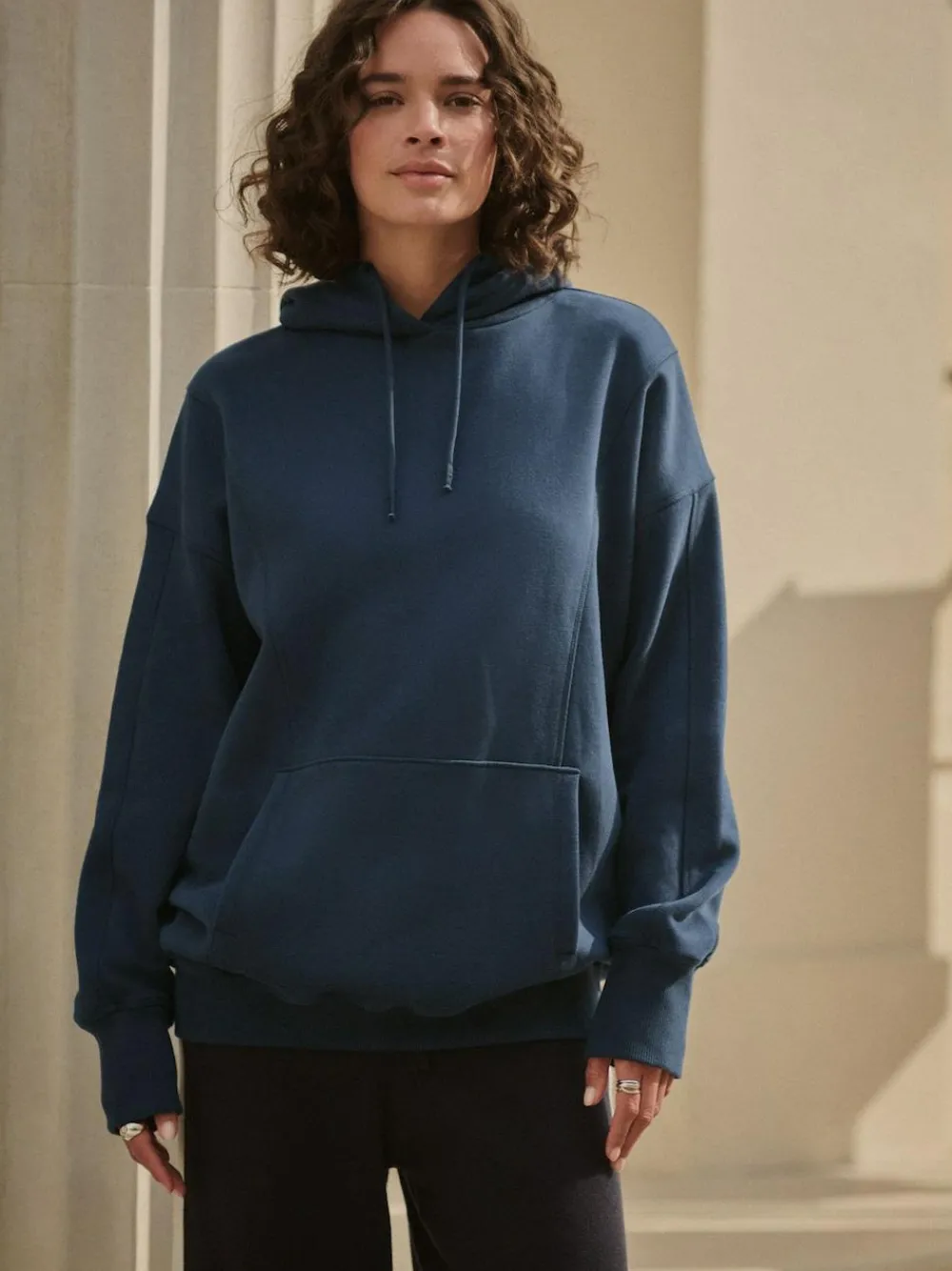 Outlet Next Navy Blue Active Longline Overhead Seam Detail Supersoft Hoodie with Pockets