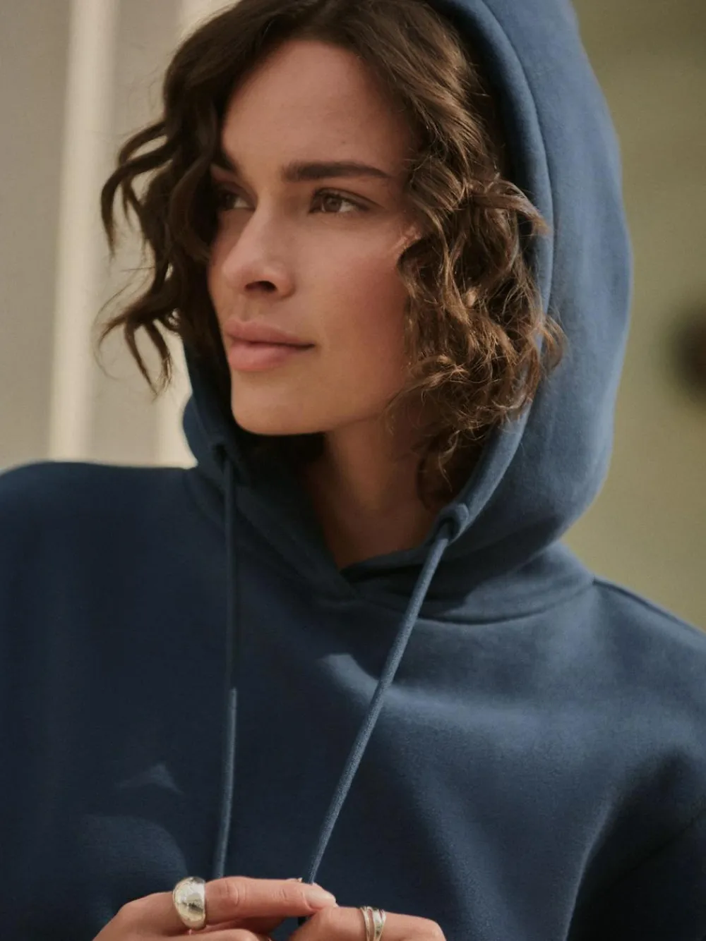 Outlet Next Navy Blue Active Longline Overhead Seam Detail Supersoft Hoodie with Pockets