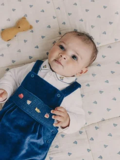 Hot Next Baby Velour Dungarees and Bodysuit Set (0mths-3yrs) Navy Blue Bear