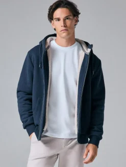 Best Next Borg Fleece Lined Full Zip Hoodie Navy Blue