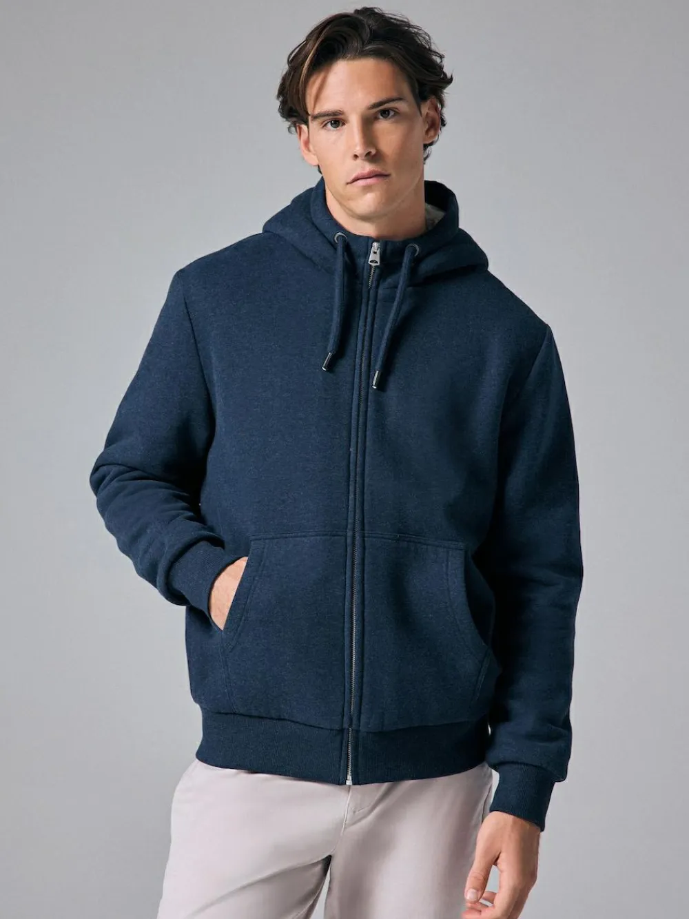 Best Next Borg Fleece Lined Full Zip Hoodie Navy Blue