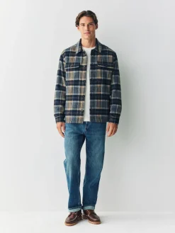 Next Navy Blue Borg Lined Check Shacket^ Coats & Jackets|Coats & Jackets