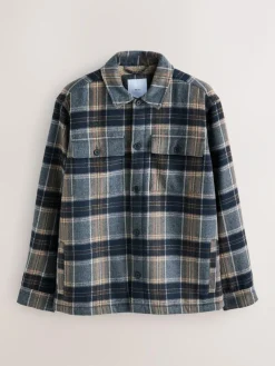 Next Navy Blue Borg Lined Check Shacket^ Coats & Jackets|Coats & Jackets