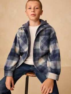 Next Borg Lined Hooded Check Shacket (3-16yrs)^BOY Shirts