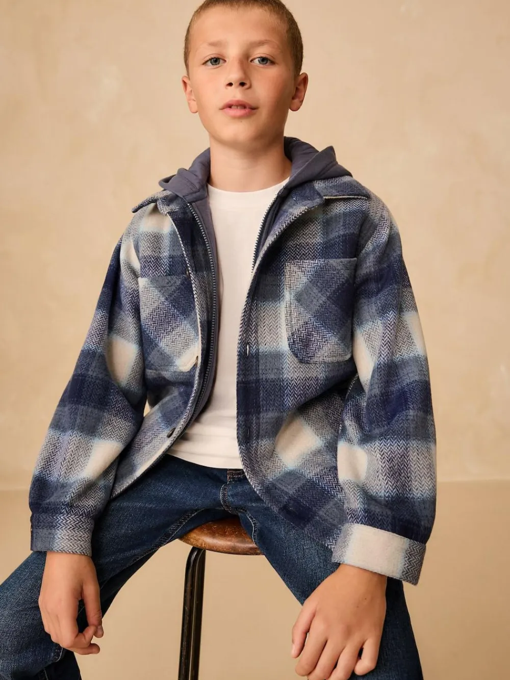 Next Borg Lined Hooded Check Shacket (3-16yrs)^BOY Shirts