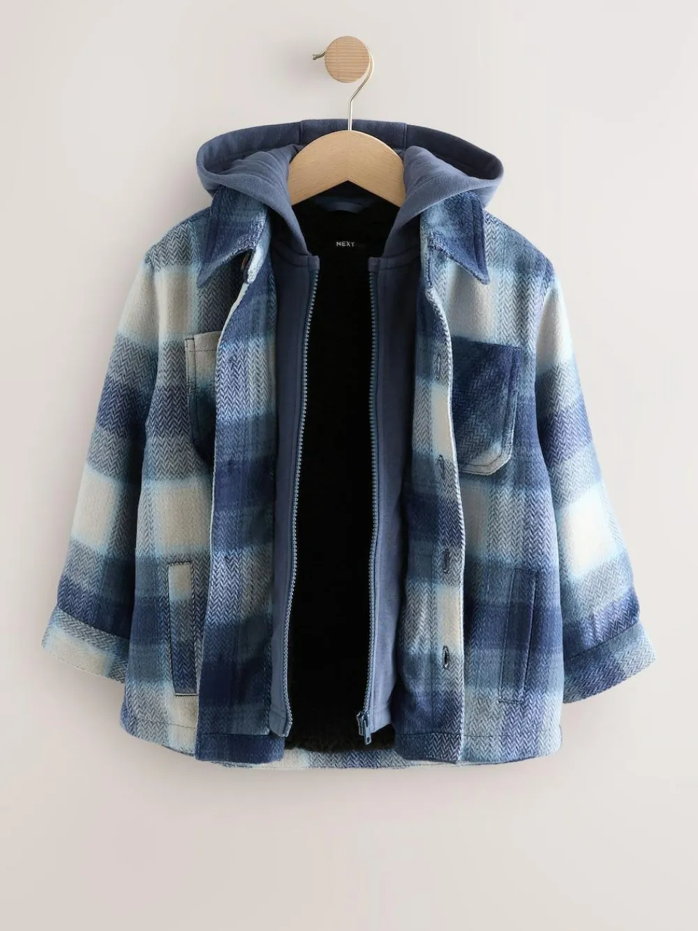 Next Borg Lined Hooded Check Shacket (3-16yrs)^BOY Shirts