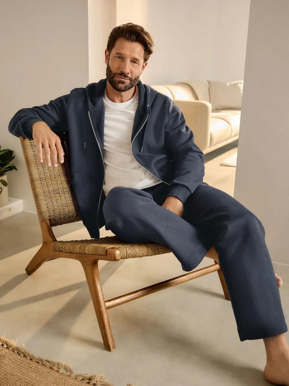 Next Navy Blue Brushback Heavyweight Open Joggers^ Loungewear|Joggers