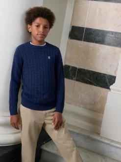 Next Navy Blue Cable Knit Crew Neck Jumper (3-16yrs)^BOY Knitwear & Sweaters|Knitwear