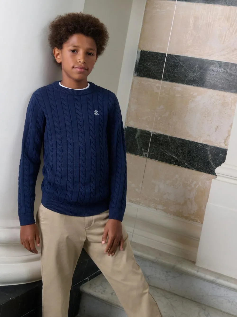 Next Navy Blue Cable Knit Crew Neck Jumper (3-16yrs)^BOY Knitwear & Sweaters|Knitwear