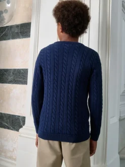 Next Navy Blue Cable Knit Crew Neck Jumper (3-16yrs)^BOY Knitwear & Sweaters|Knitwear