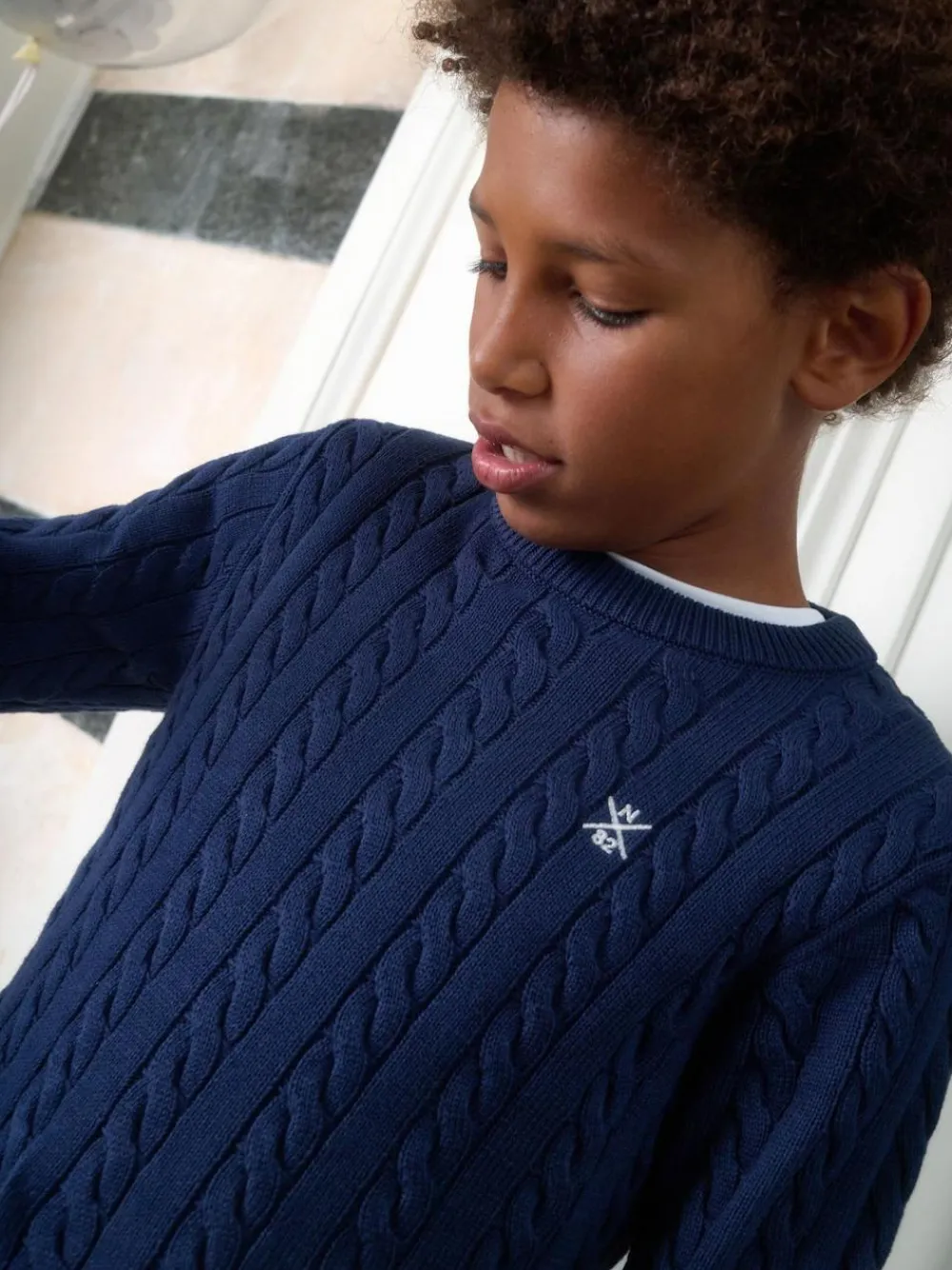Next Navy Blue Cable Knit Crew Neck Jumper (3-16yrs)^BOY Knitwear & Sweaters|Knitwear