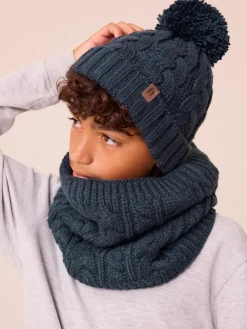Next Navy Blue Cable Knit Pom Hat (1-16yrs)^BOY Hats & Scratch Mitts|Hats