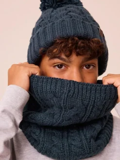 Next Navy Blue Cable Knit Pom Hat (1-16yrs)^BOY Hats & Scratch Mitts|Hats