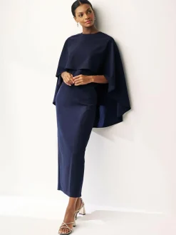 Sale Next Navy Blue Cape Maxi Dress