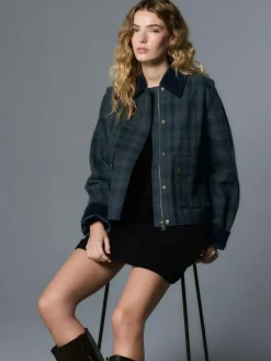 Next Navy Blue Check Hertiage Cord Collar Jacket^Women Coats & Jackets|Coats & Jackets