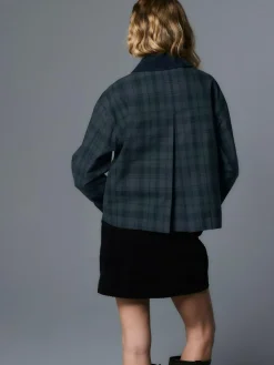 Next Navy Blue Check Hertiage Cord Collar Jacket^Women Coats & Jackets|Coats & Jackets