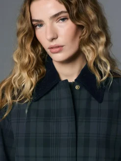 Next Navy Blue Check Hertiage Cord Collar Jacket^Women Coats & Jackets|Coats & Jackets