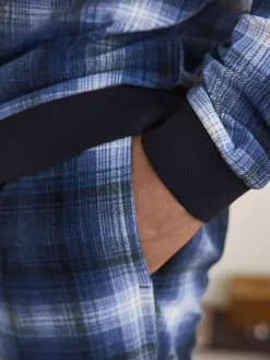 Next Motionflex Cosy Long Sleeve Cuffed Pyjamas Set Navy Blue Check