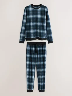 Next Motionflex Cosy Long Sleeve Cuffed Pyjamas Set Navy Blue Check