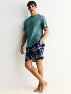 Next Navy Blue Check Short Sleeve Pyjamas Set^ Pyjamas
