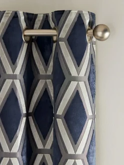 Next Navy Blue Collection Luxe Heavyweight Geometric Lined Cut Velvet Blackout/Thermal Eyelet Curtains