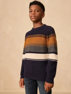 Next Colourblock Stripe Crew Neck Knitted Jumper (3-16yrs)^BOY Knitwear & Sweaters|Knitwear