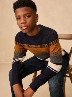 Next Colourblock Stripe Crew Neck Knitted Jumper (3-16yrs)^BOY Knitwear & Sweaters|Knitwear