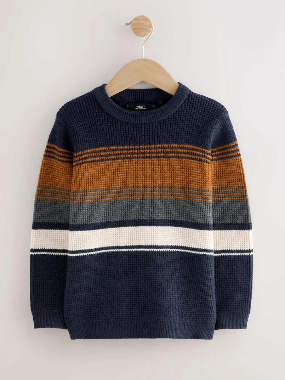 Next Colourblock Stripe Crew Neck Knitted Jumper (3-16yrs)^BOY Knitwear & Sweaters|Knitwear
