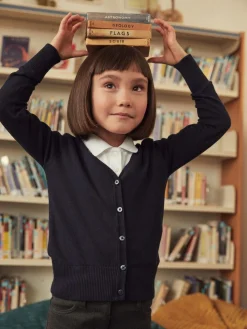 Next Navy Blue Cotton Rich School V-Neck Cardigan (3-16yrs)^ Knitwear & Sweaters|Knitwear