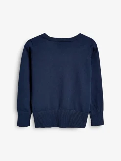 Next Navy Blue Cotton Rich School V-Neck Cardigan (3-16yrs)^ Knitwear & Sweaters|Knitwear