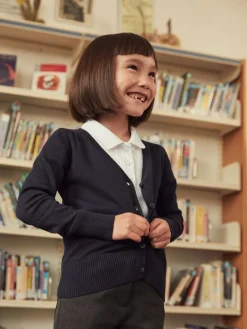 Next Navy Blue Cotton Rich School V-Neck Cardigan (3-16yrs)^ Knitwear & Sweaters|Knitwear