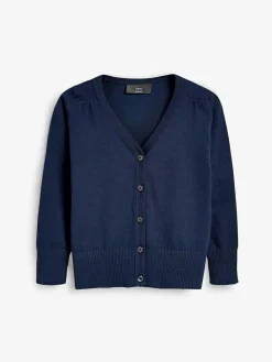 Next Navy Blue Cotton Rich School V-Neck Cardigan (3-16yrs)^ Knitwear & Sweaters|Knitwear