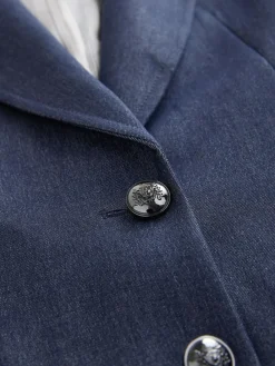 Next Navy Blue Denim Look Fitted Single Breasted Blazer^Women Blazers|Suits & Tailoring