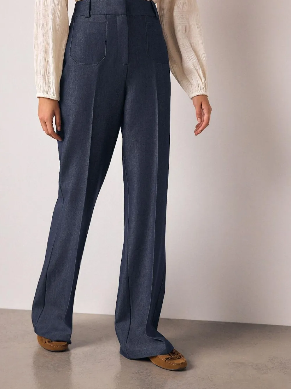 Hot Next Navy Blue Denim Look Slim Flare Trousers