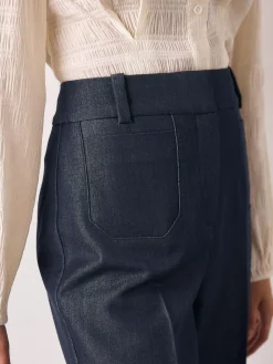 Hot Next Navy Blue Denim Look Slim Flare Trousers