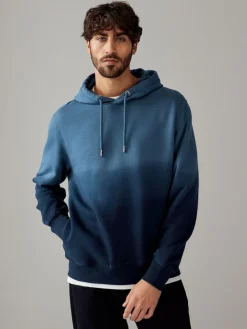 Next Dip Dye Cotton Rich Jersey Hoodie Navy Blue