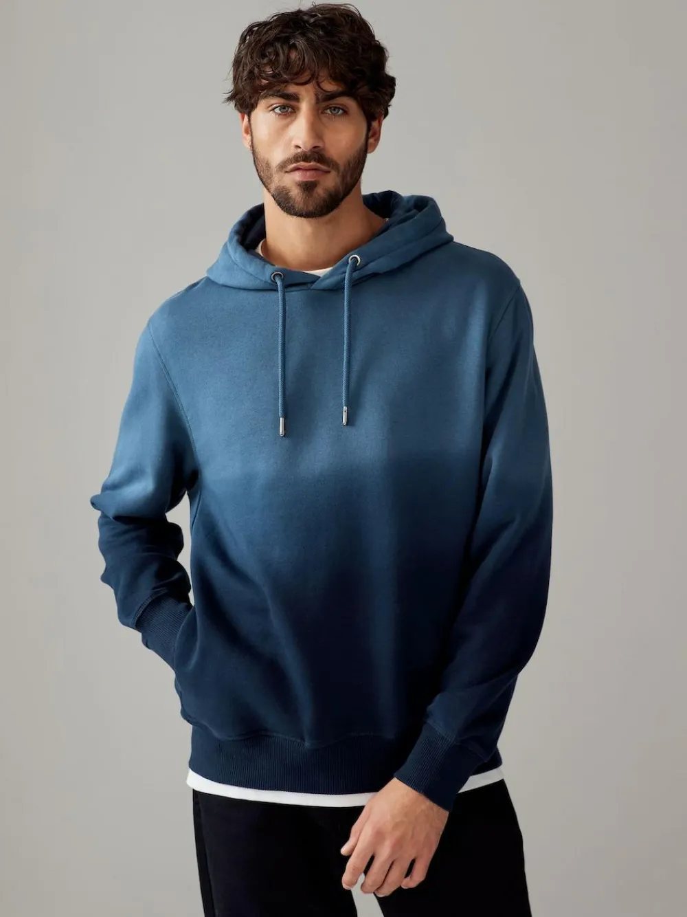 Next Dip Dye Cotton Rich Jersey Hoodie Navy Blue