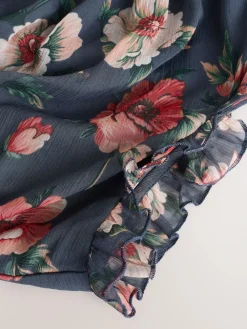 Discount Next Printed High Neck Tiered Occasion Maxi Dress Navy Blue Floral