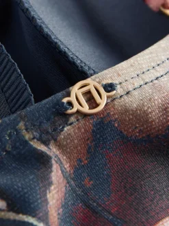 Next Navy Blue Floral Shaping Tummy Control Bandeau Swimsuit^Women Swimwear