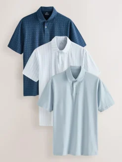Next Navy Blue Geo Regular Fit Short Sleeve Jersey Polo Shirts 3 Pack^ Tops & T-Shirts